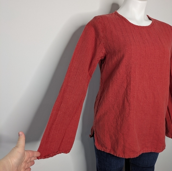 Flax Red/Orange Linen Cotton Blend Long Sleeve Top S - Picture 4 of 7